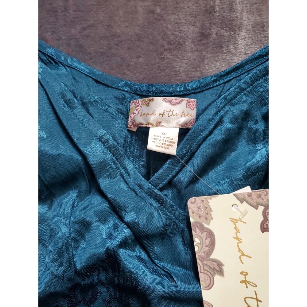 Band of the Free Top Womens XS Deep Teal Long Sleeve Jacquard Tie Waist Boho - Picture 6 of 15